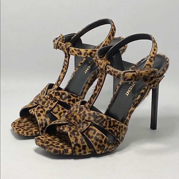 Saint Laurent Tribute 105MM Leopard-Print Calf Hair Sandals - Picture 2 of 13
